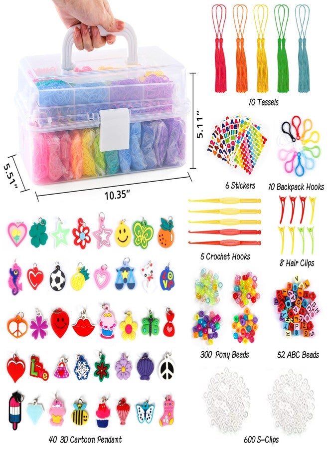 INSCRAFT 17500+ Rubber Loom Bands with 3 Layer Transparent Container, 28 Colors, 600 S-Clips, 352 Beads, 40 Cartoon Pendant, Bracelet Making Refill Kit for Kids - Image 2
